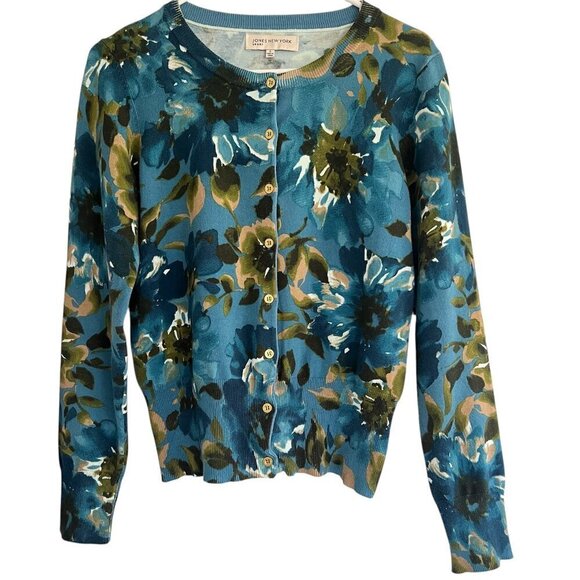 Women's Jones New York Sport Button Up Floral Watercolor Cardigan Sweater Size S - Picture 1 of 8